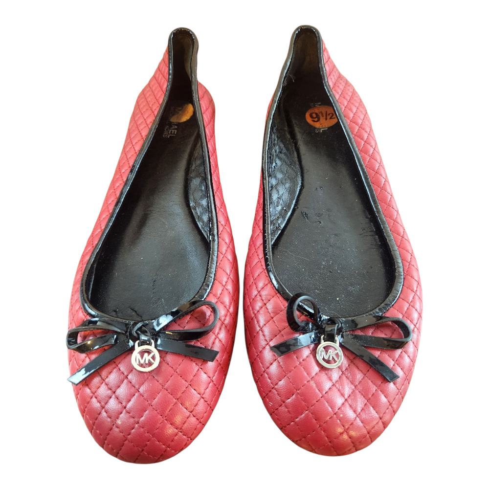 MIchael Kors red and black shoes womens flats sz 9.5 leather ballet flat quilted